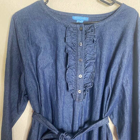 Draper James Chambray Denim Dress Size 20 Long-Sleeve Button-Front Ruffle Detail - Picture 5 of 10